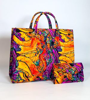 Stylish Ankara handbag African print in yellow and purple