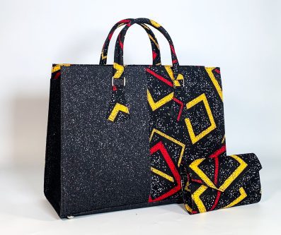 Stylish Ankara handbag African print in black, red and yellow