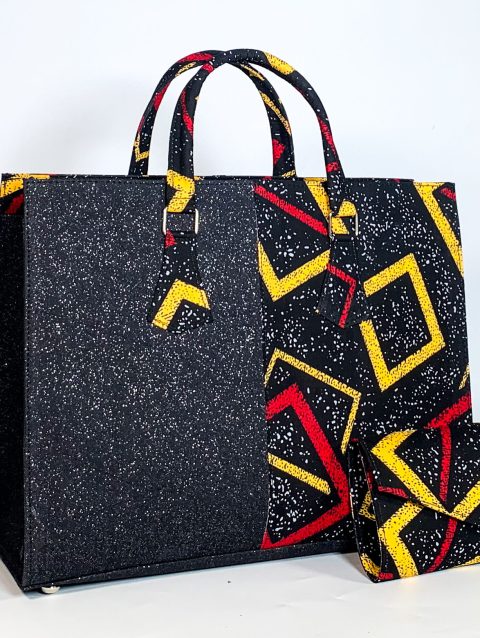 Stylish Ankara handbag African print in black, red and yellow